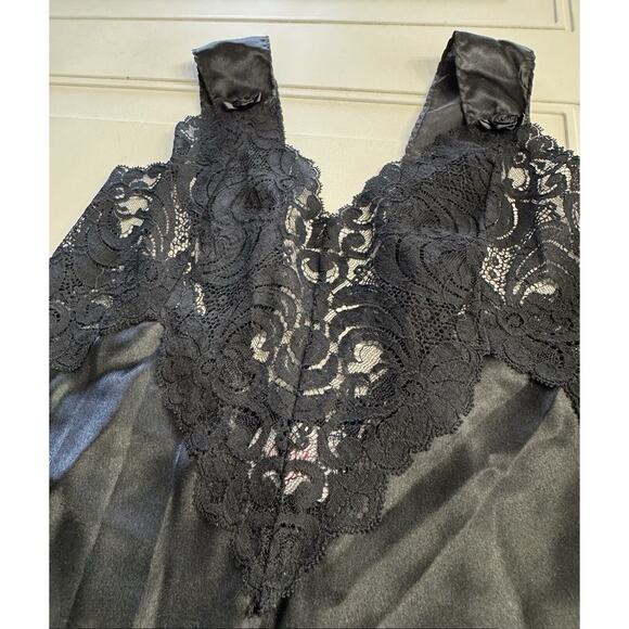 Vintage CINE STAR Black Nightgown Slip Dress Lace Accents Size Medium - Picture 8 of 9